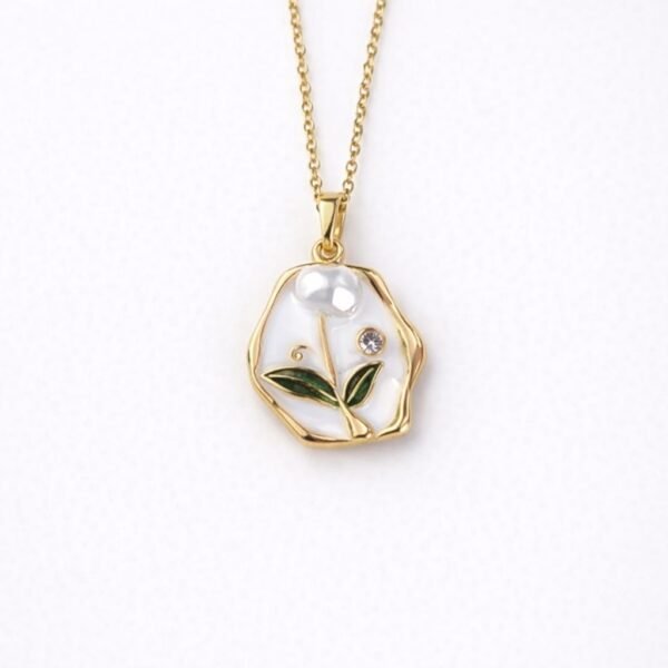 pearl leaf enamel necklace